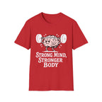 Strong Mind Stronger Body T-Shirt with Brain and Dumbbell Design