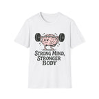 Strong Mind Stronger Body T-Shirt with Brain and Dumbbell Design
