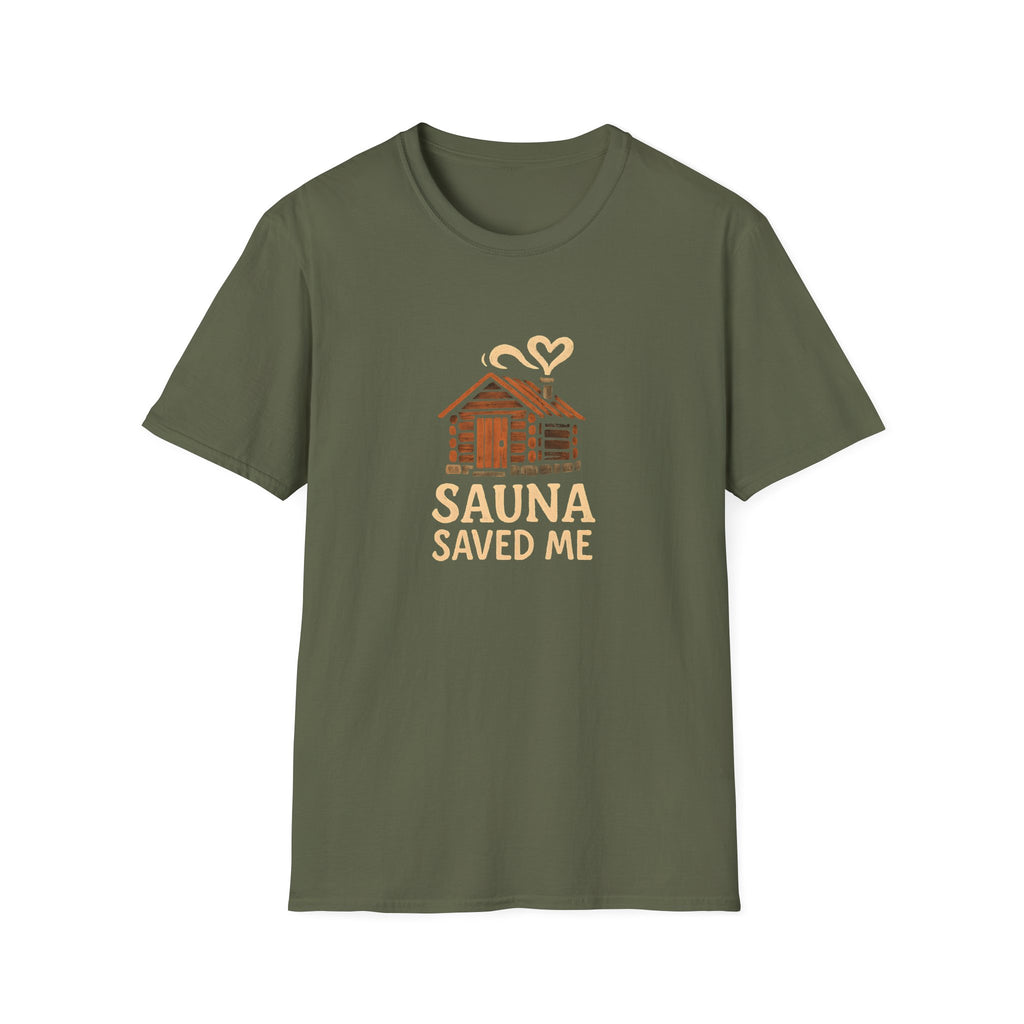 Sauna Saved Me – Rustic Cabin Wellness T-Shirt