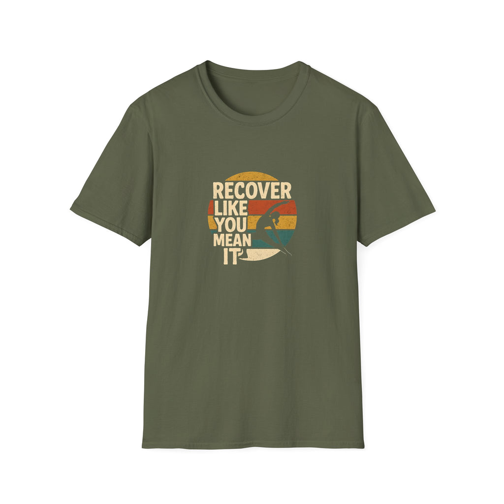 Recover Like You Mean It – Retro Yoga & Fitness T-Shirt