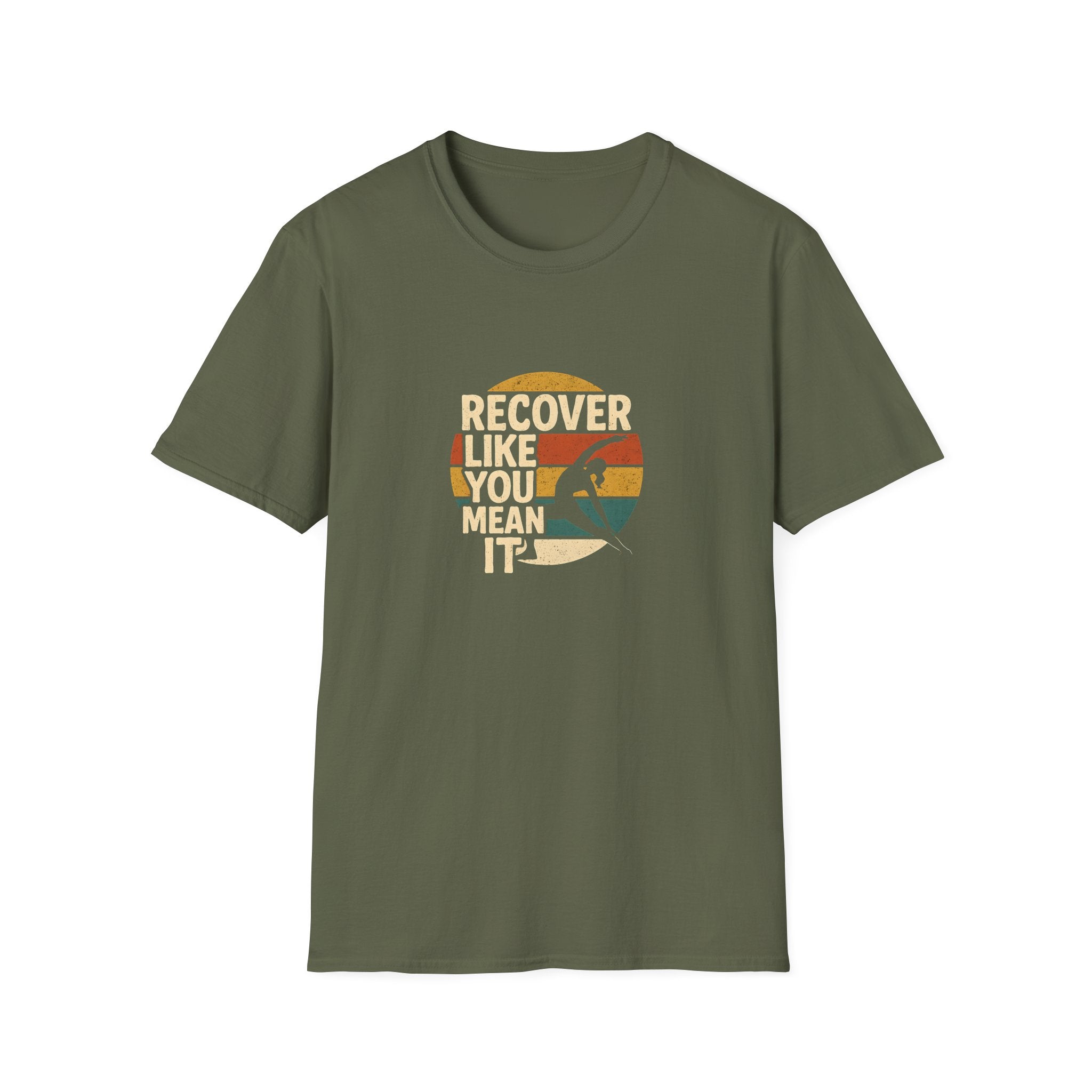 Recover Like You Mean It – Retro Yoga & Fitness T-Shirt