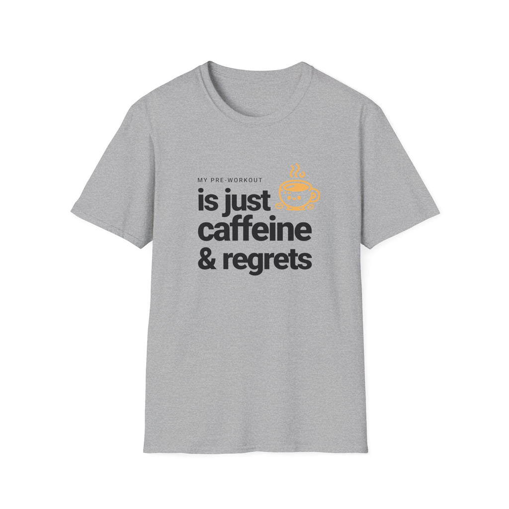 Funny Caffeine and Regrets T-shirt for Fitness Enthusiasts