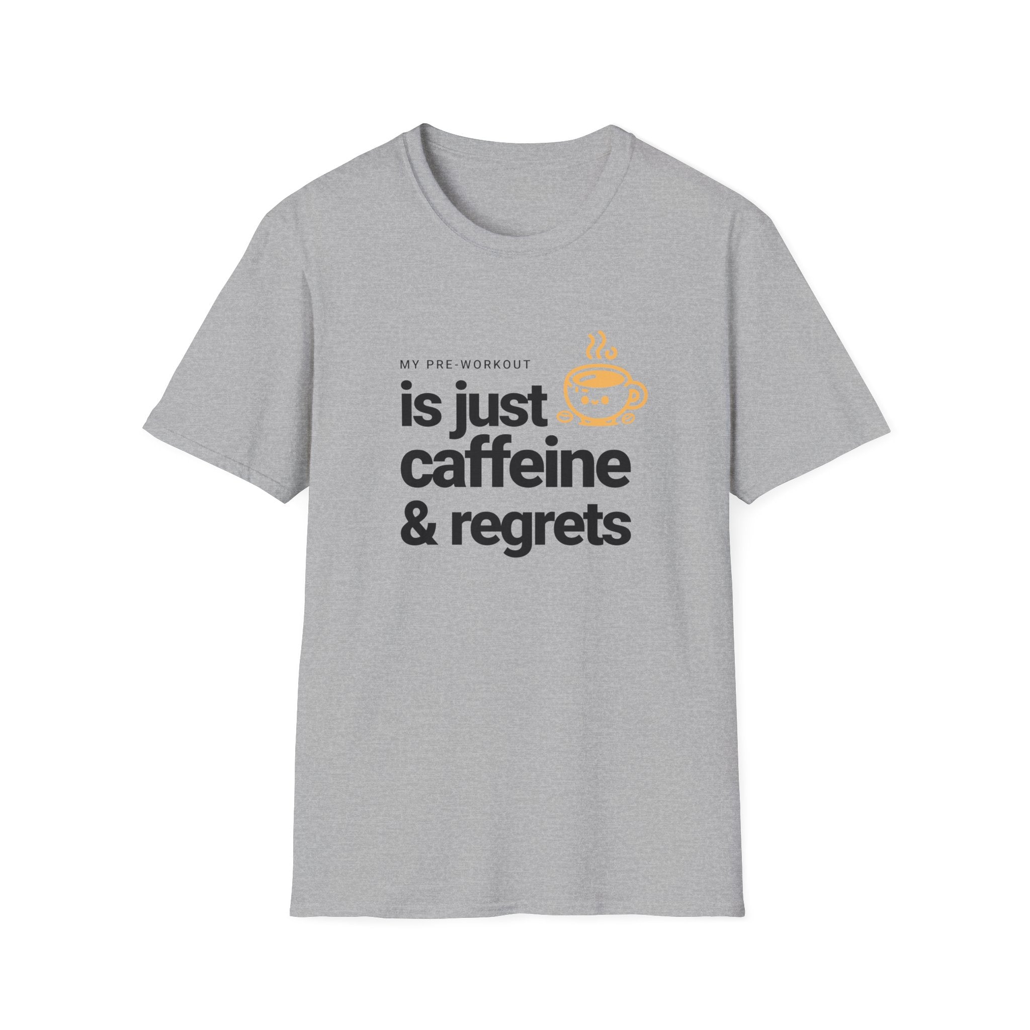 Funny Caffeine and Regrets T-shirt for Fitness Enthusiasts