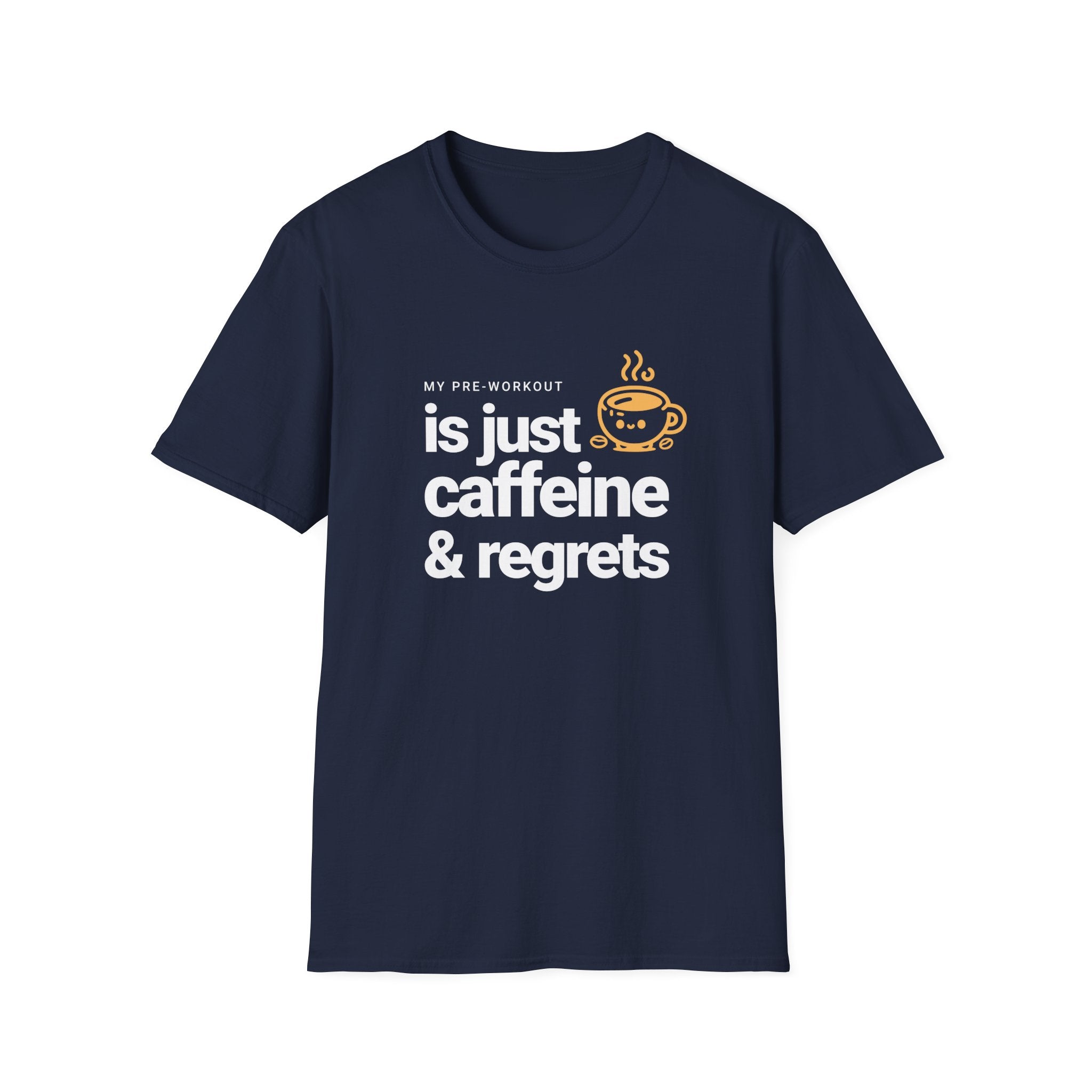 Funny Caffeine and Regrets T-shirt for Fitness Enthusiasts