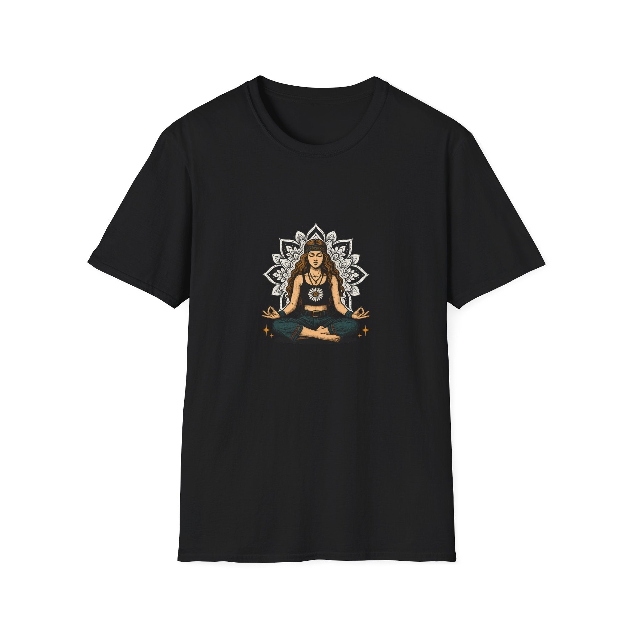 Boho Daisy Meditation T-Shirt – Hippie Yoga Mandala Art