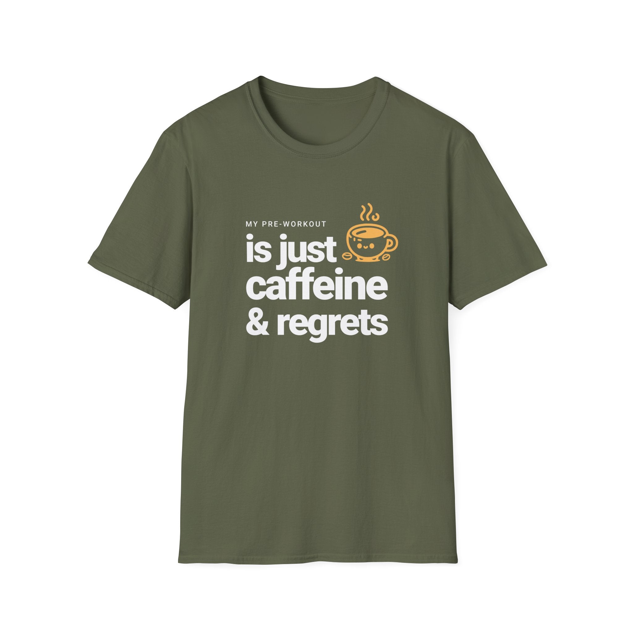 Funny Caffeine and Regrets T-shirt for Fitness Enthusiasts