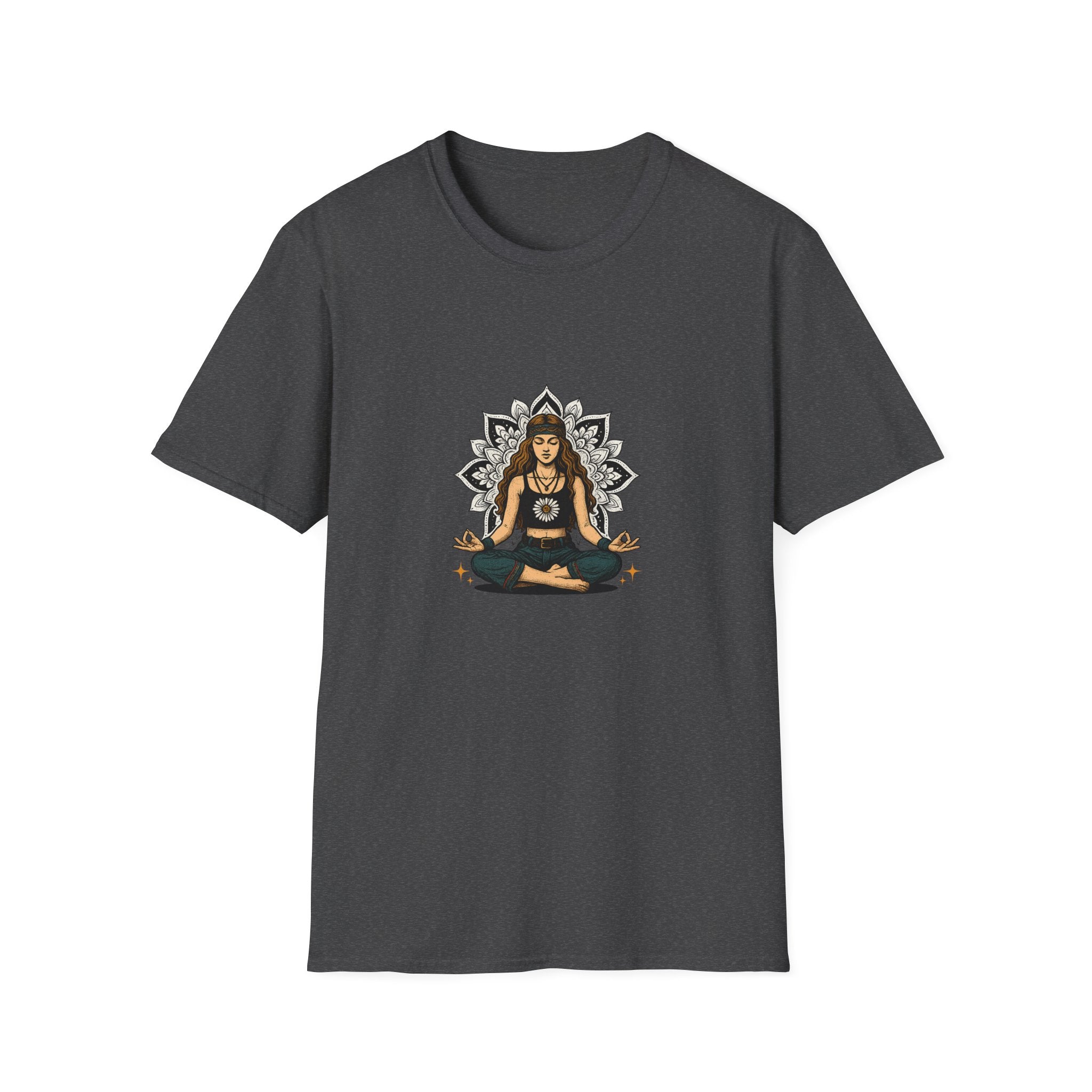 Boho Daisy Meditation T-Shirt – Hippie Yoga Mandala Art