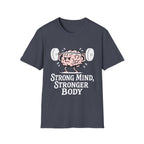 Strong Mind Stronger Body T-Shirt with Brain and Dumbbell Design