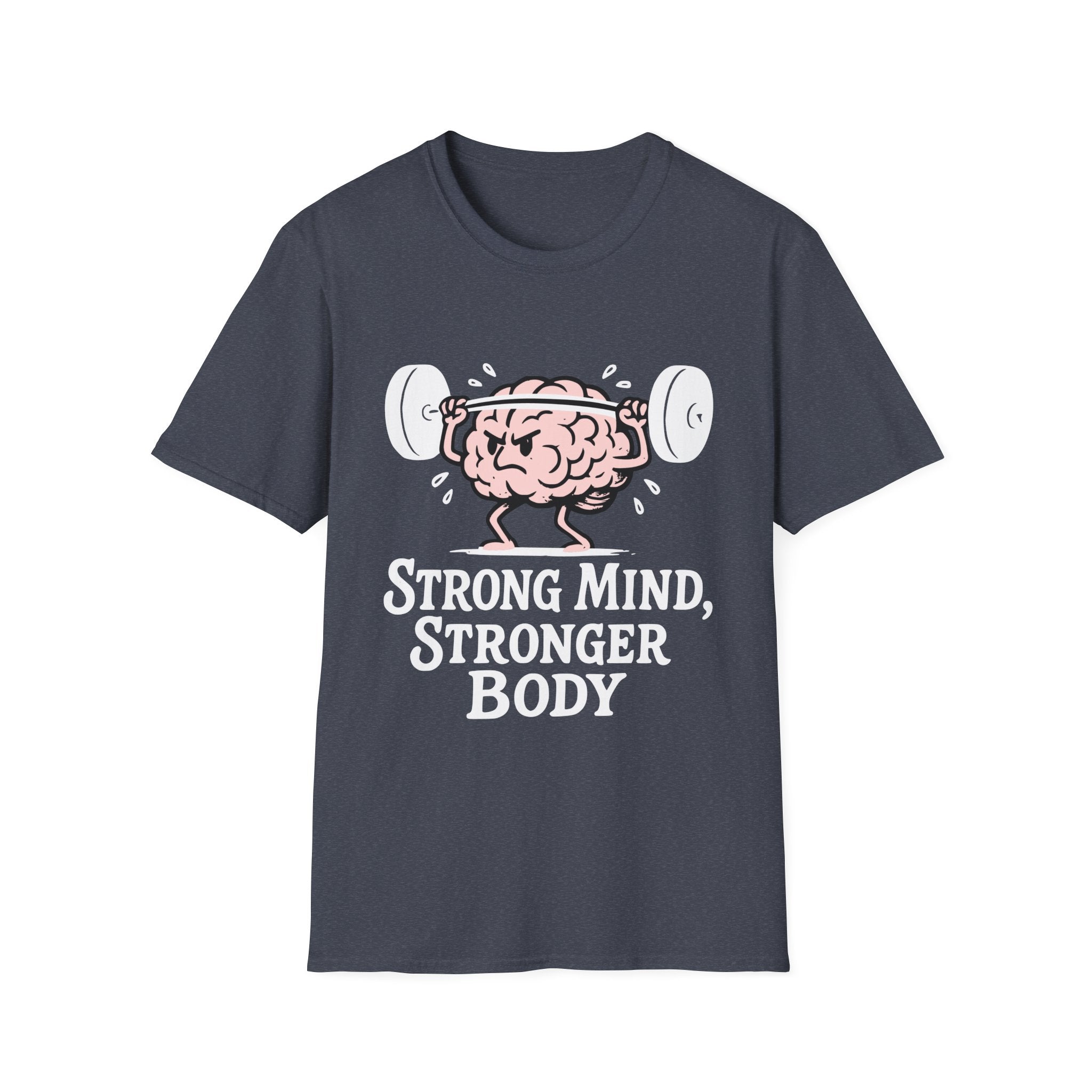 Strong Mind Stronger Body T-Shirt with Brain and Dumbbell Design