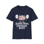 Strong Mind Stronger Body T-Shirt with Brain and Dumbbell Design