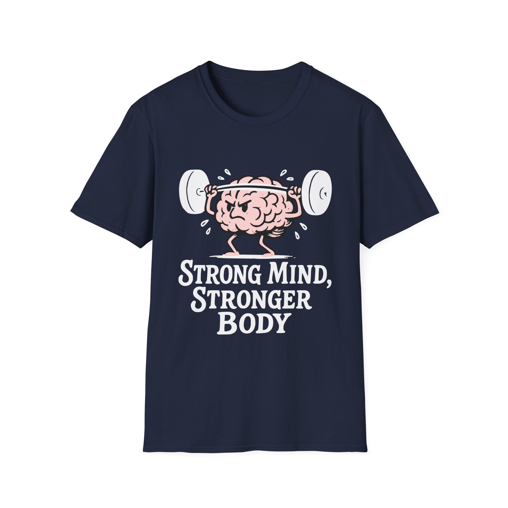 Strong Mind Stronger Body T-Shirt with Brain and Dumbbell Design