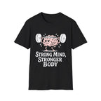 Strong Mind Stronger Body T-Shirt with Brain and Dumbbell Design