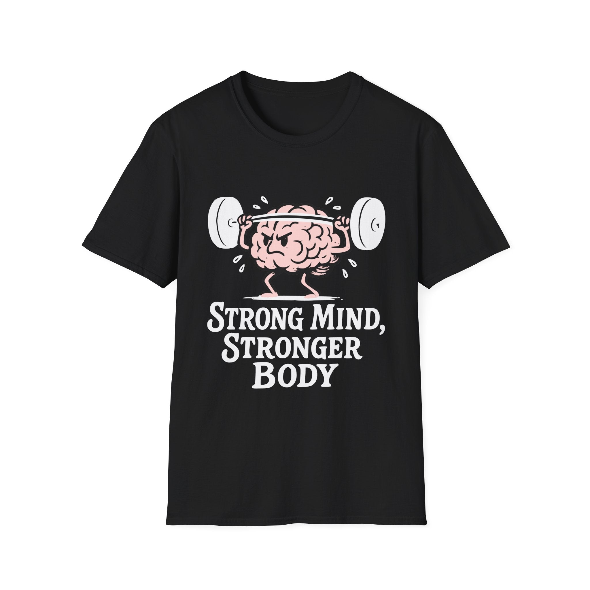Strong Mind Stronger Body T-Shirt with Brain and Dumbbell Design