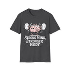 Strong Mind Stronger Body T-Shirt with Brain and Dumbbell Design