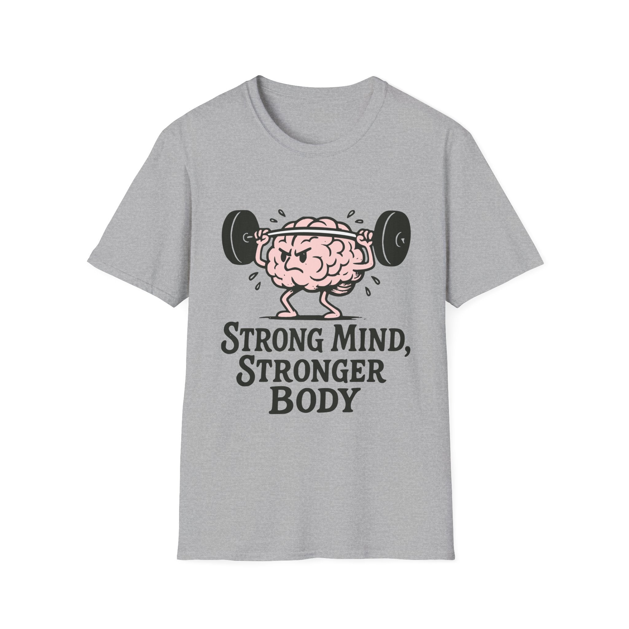 Strong Mind Stronger Body T-Shirt with Brain and Dumbbell Design