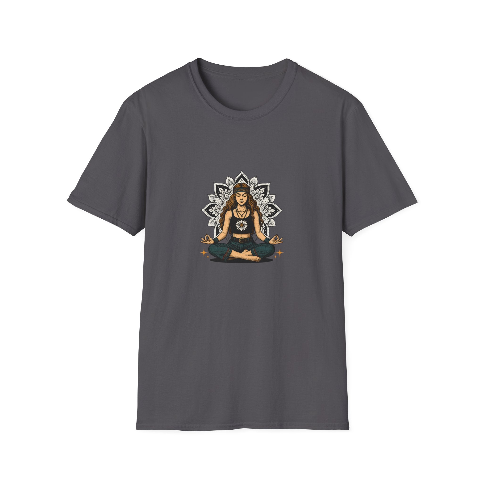 Boho Daisy Meditation T-Shirt – Hippie Yoga Mandala Art