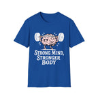 Strong Mind Stronger Body T-Shirt with Brain and Dumbbell Design
