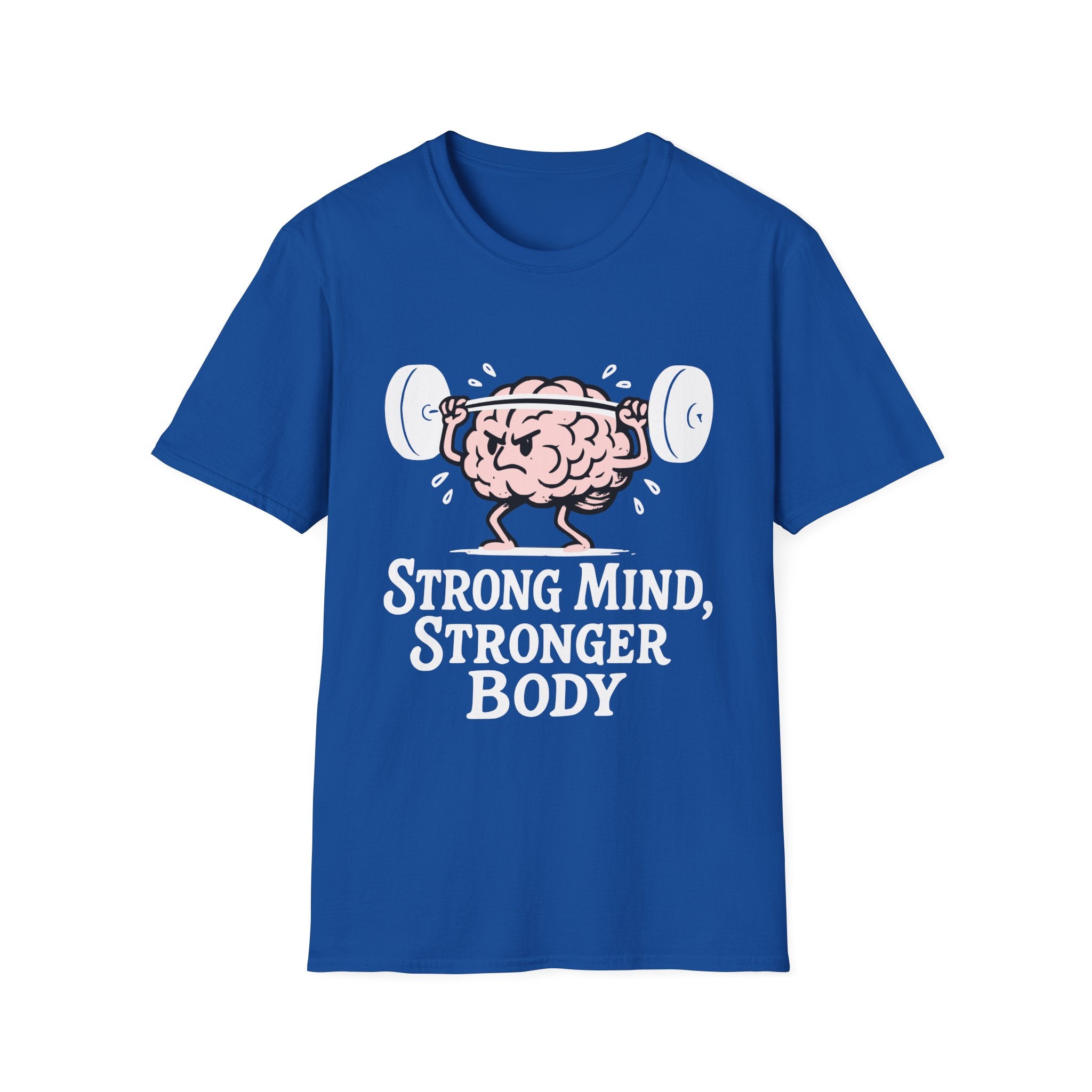 Strong Mind Stronger Body T-Shirt with Brain and Dumbbell Design
