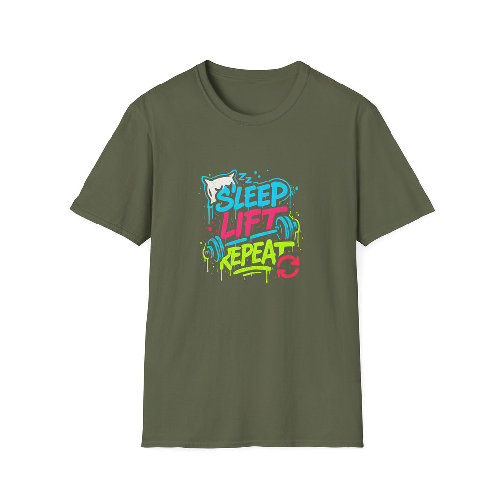 Sleep Lift Repeat – Neon Gym Motivation T-Shirt