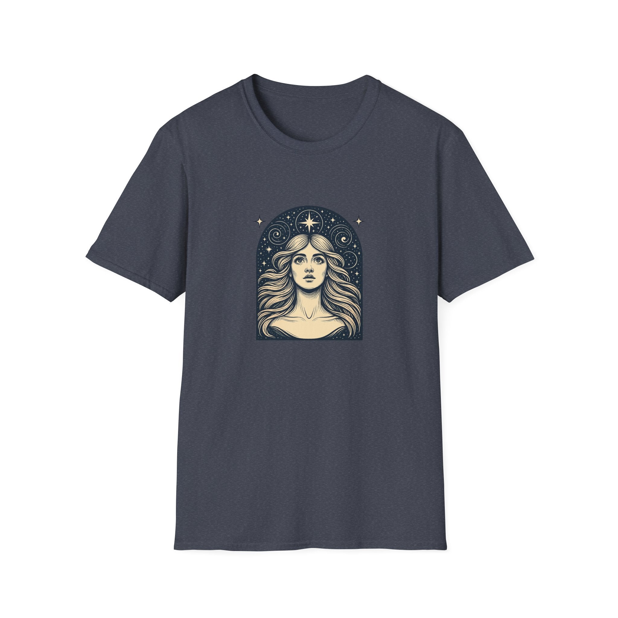Starry Gaze Goddess – Mystical Celestial Woman T-Shirt