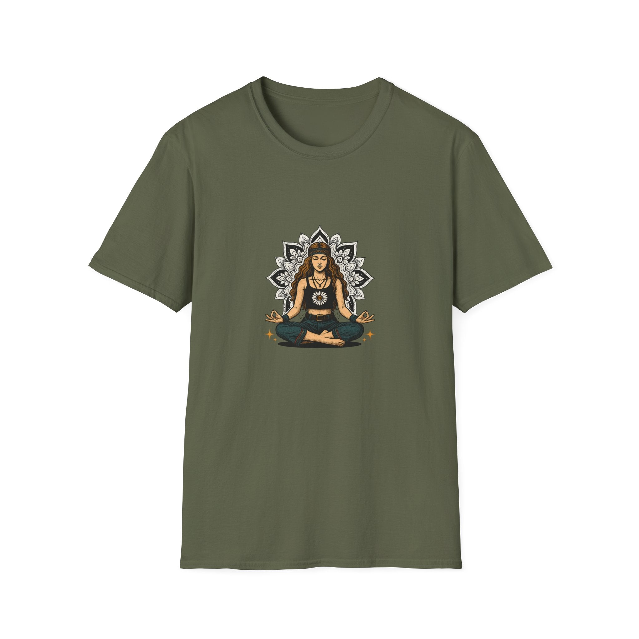 Boho Daisy Meditation T-Shirt – Hippie Yoga Mandala Art