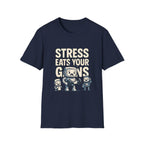 Stress Eats Your Gains – Funny Gym Robot T-Shirt
