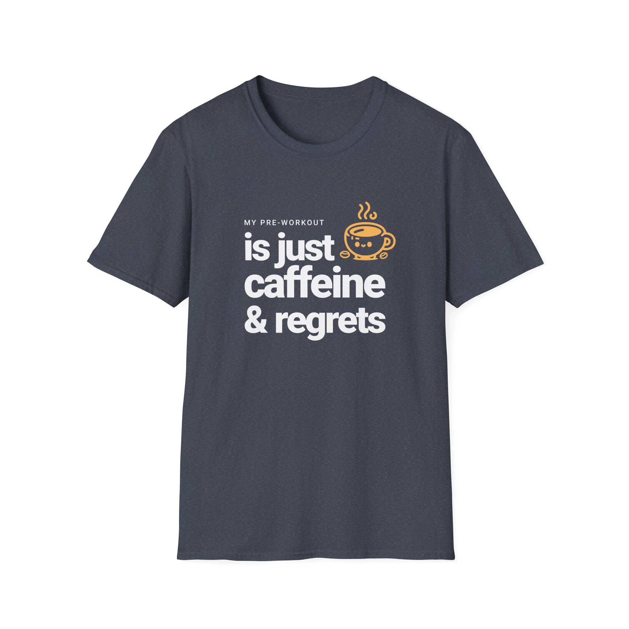 Funny Caffeine and Regrets T-shirt for Fitness Enthusiasts