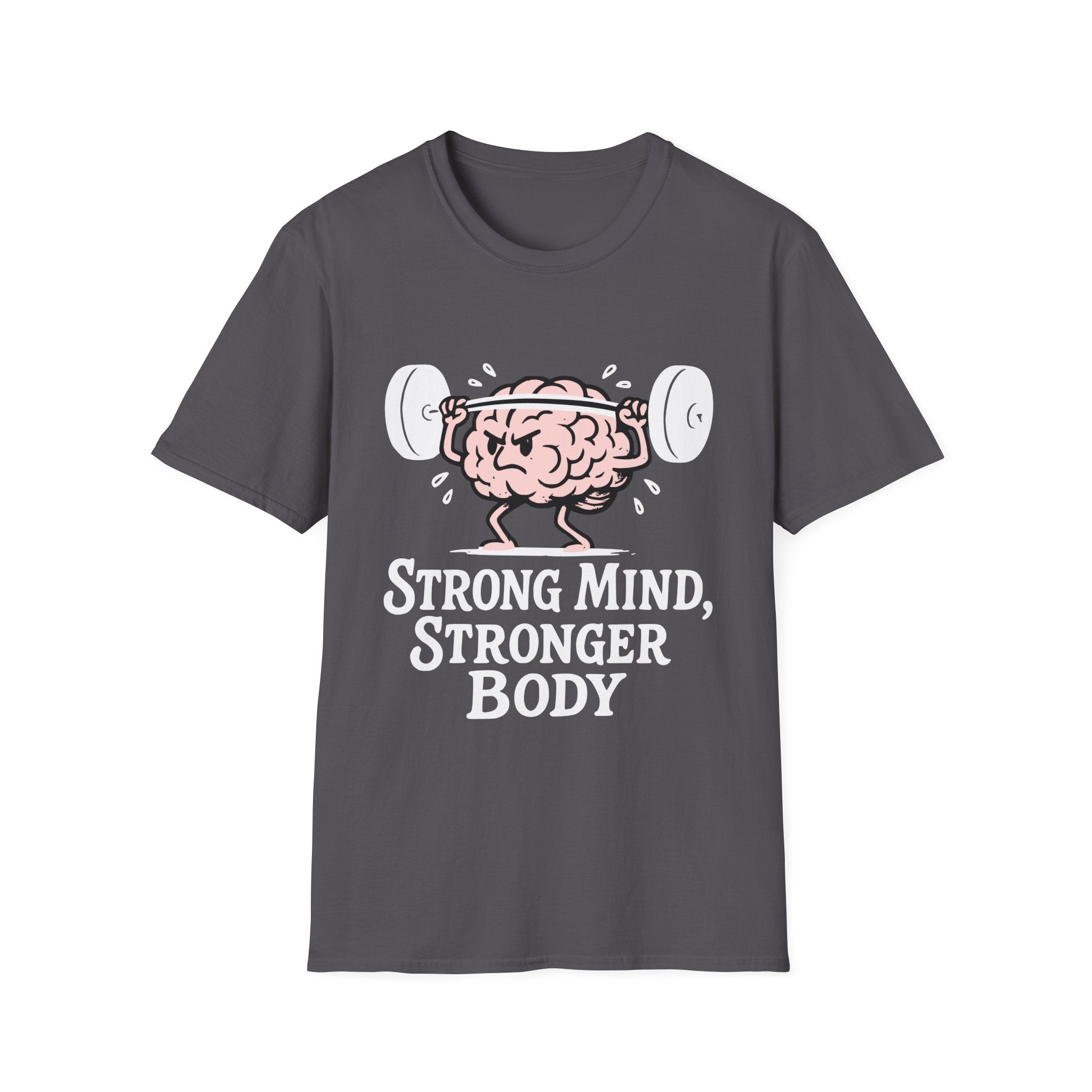 Strong Mind Stronger Body T-Shirt with Brain and Dumbbell Design